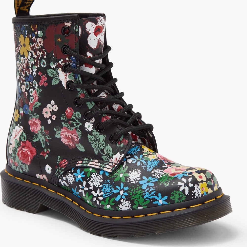 Dr. Martens Black Floral Combat Boots